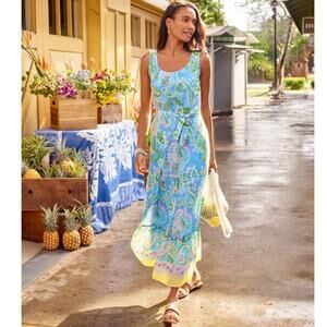 Talbots Voile Maxi Dress Tiered Pastel Paisley 100% Cotton‎ Women's Size 12 NWOT